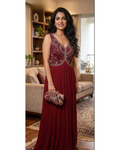 Royal Burgundy Pleated Evening Dress