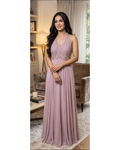 The Mauve Cascade Halter Gown