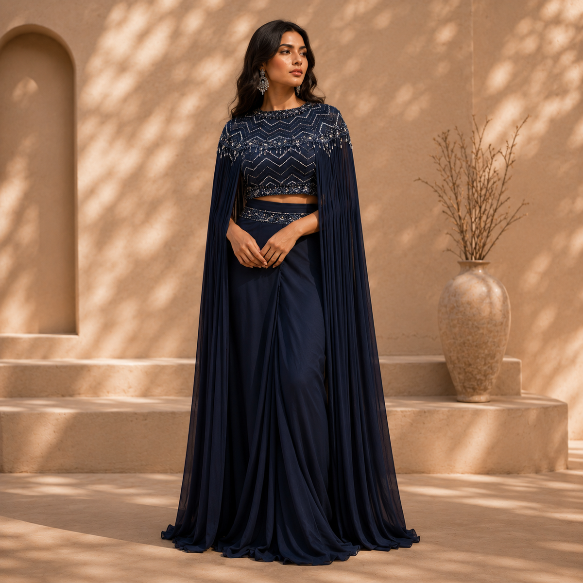 Midnight Navy Crystal Cape Ensemble