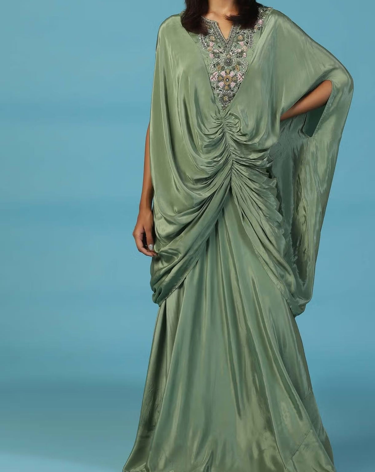 The Sage Cascade Cowl Gown