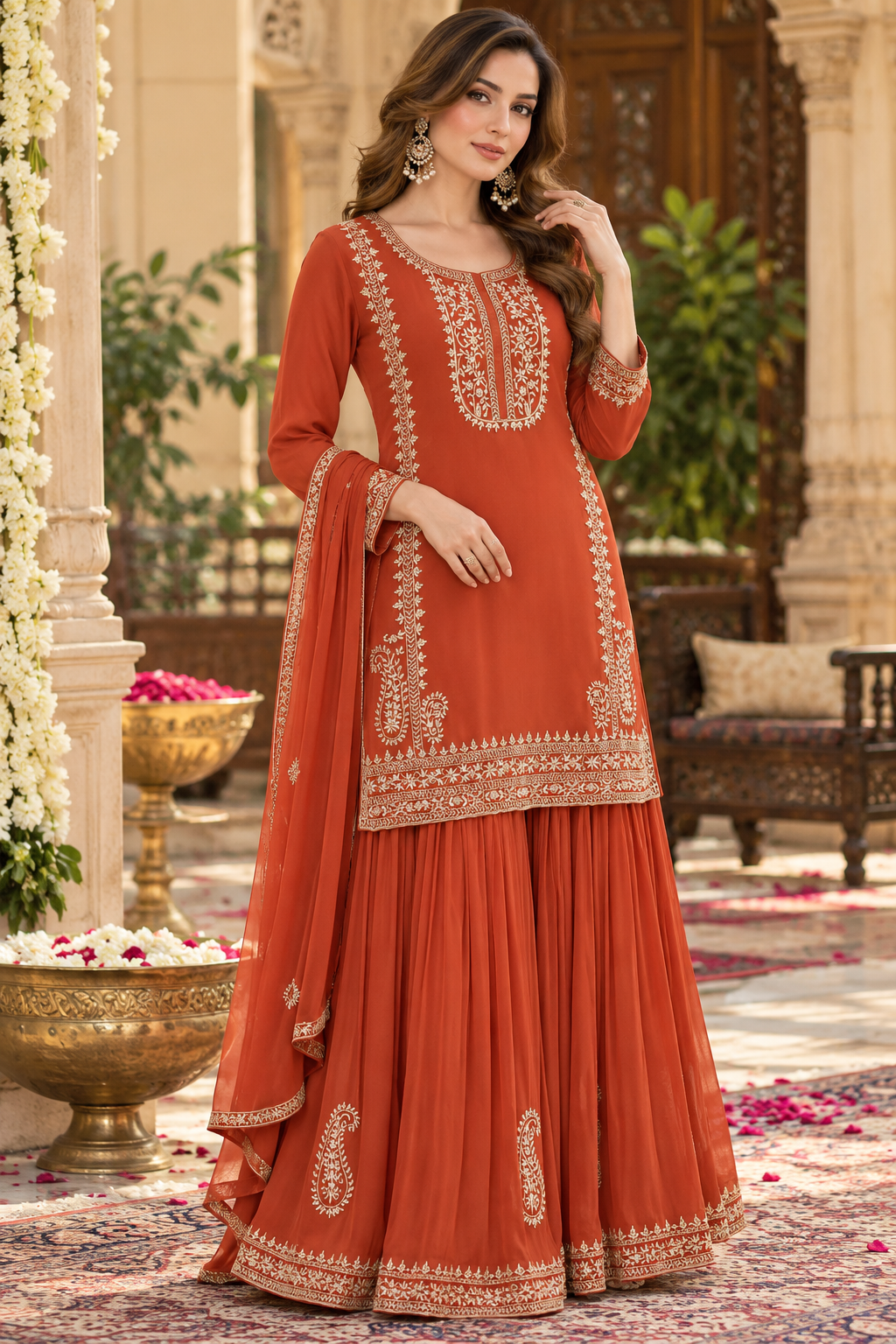 The Rust Marigold Sharara Set