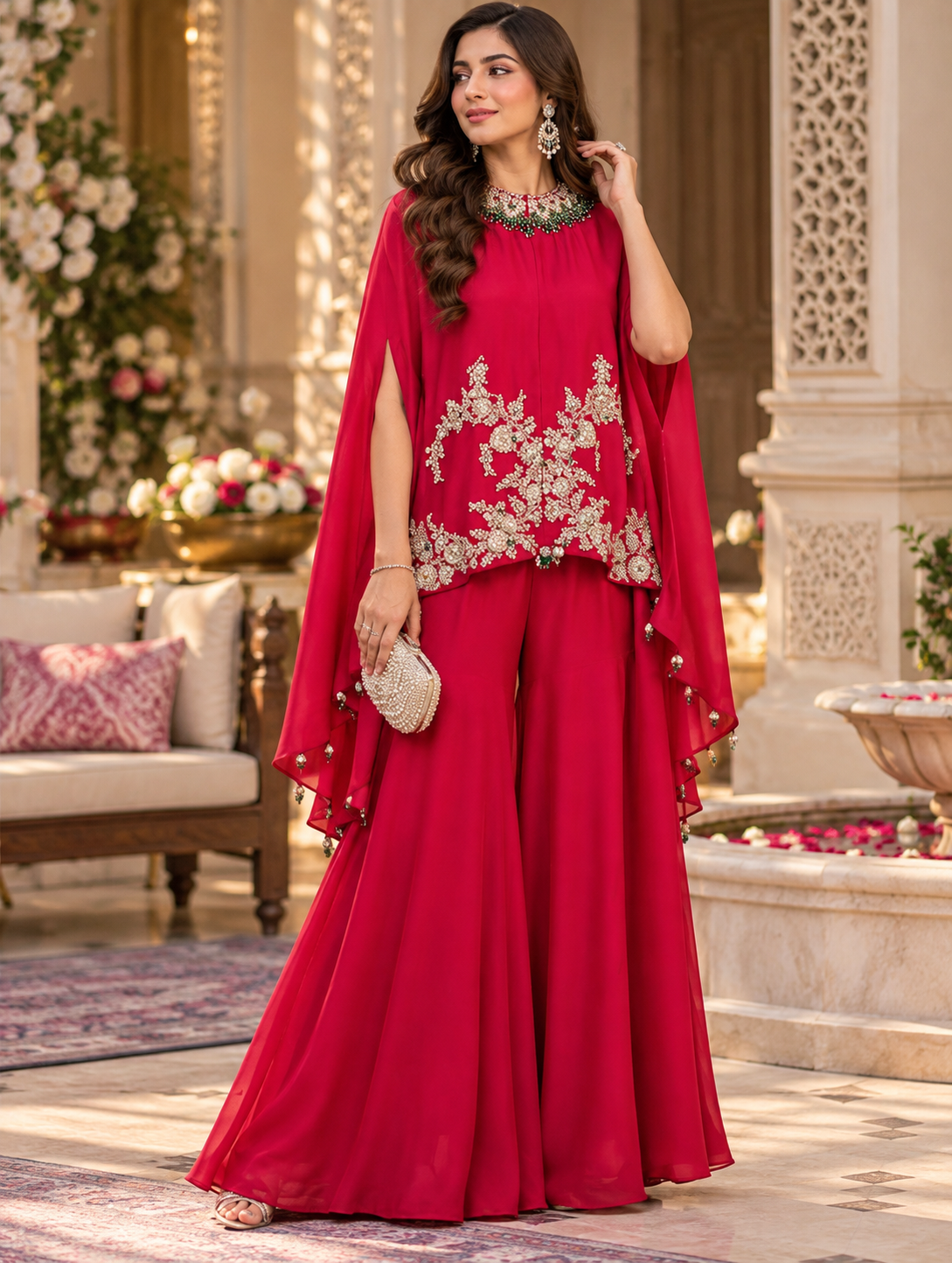 The Scarlet Cascade Cape Set
